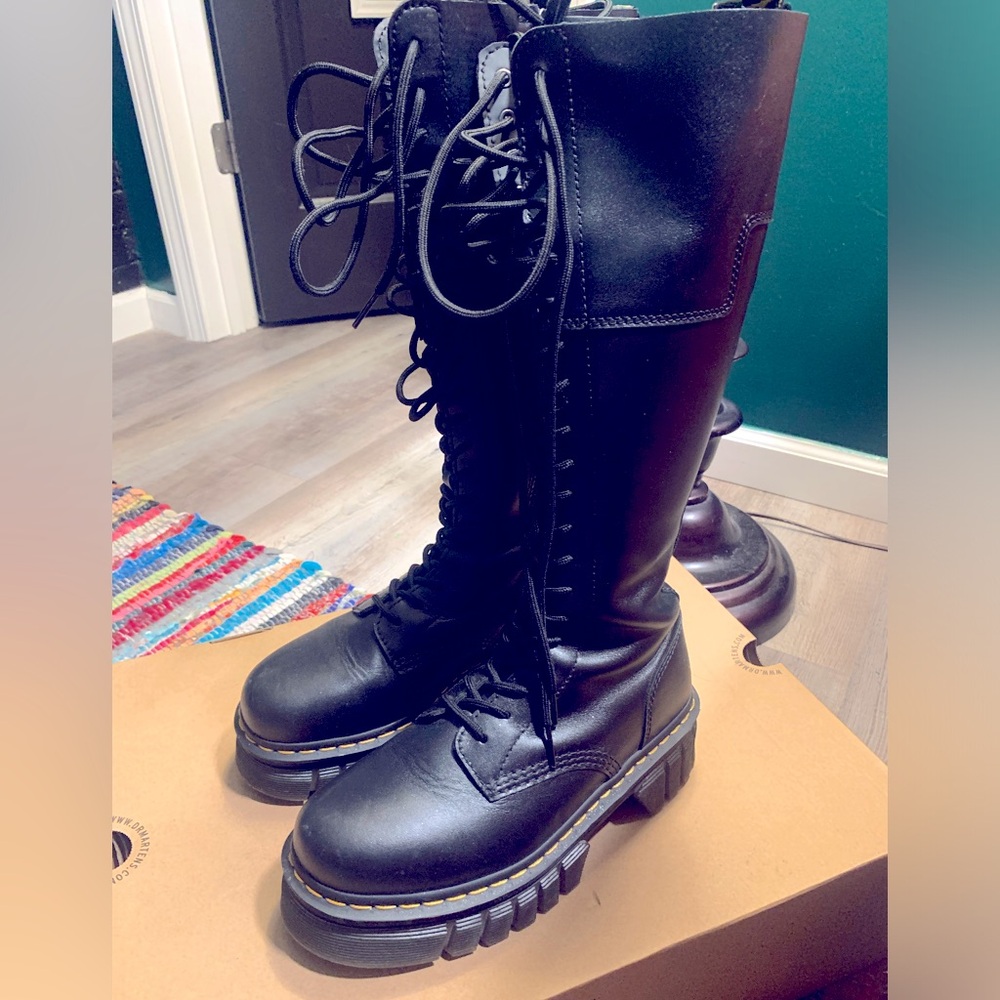 AUDRICK 20-EYE LEATHER KNEE HIGH PLATFORM BOOTS